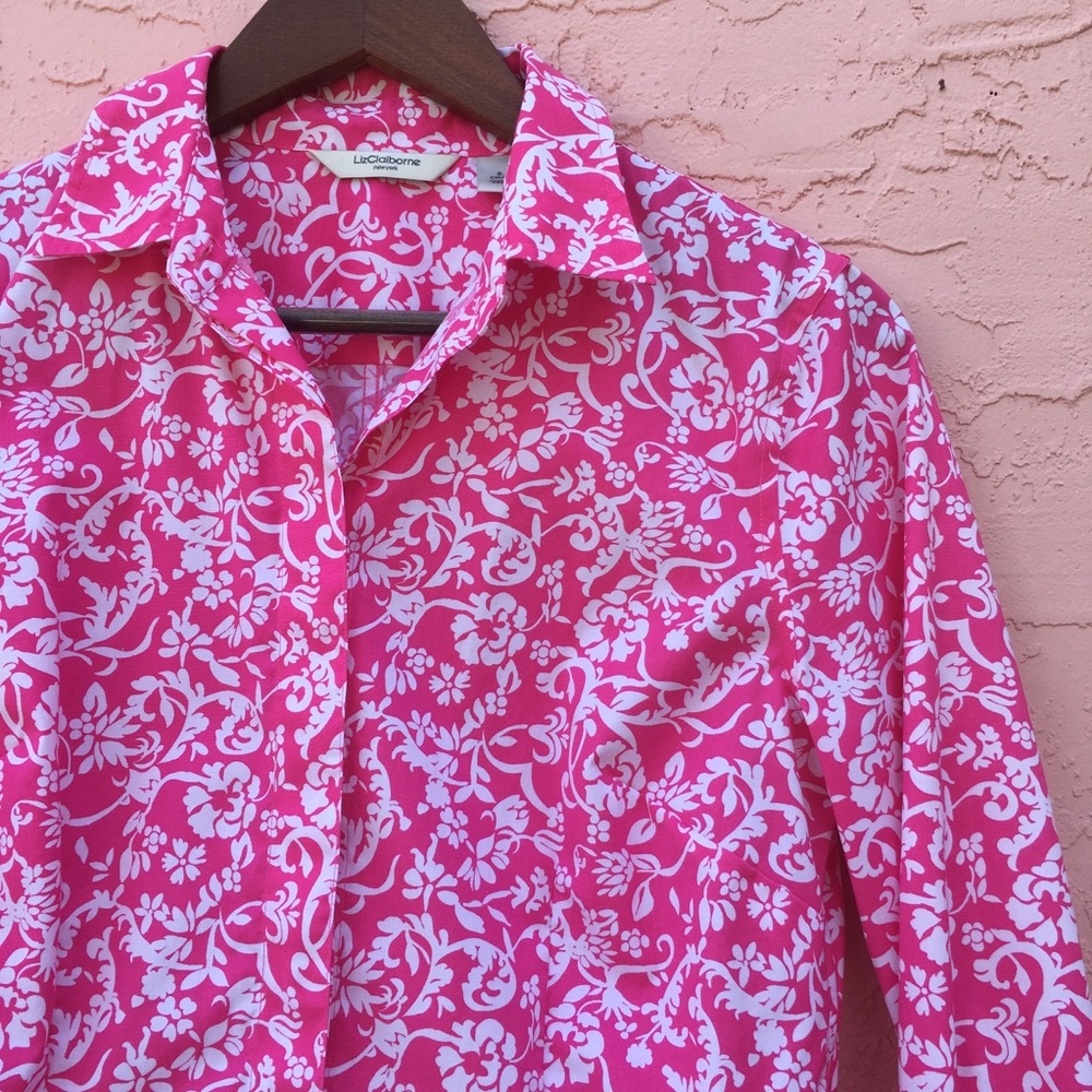 Liz Claiborne Floral Button Down Shirt Pink